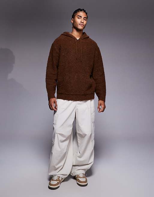 DESIGN Oversized Knitted Boucle Hoodie In Brown