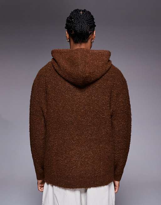 DESIGN Oversized Knitted Boucle Hoodie In Brown
