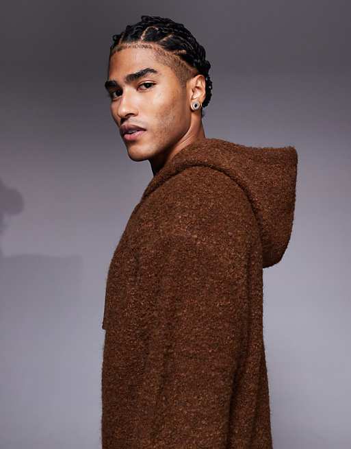 DESIGN Oversized Knitted Boucle Hoodie In Brown