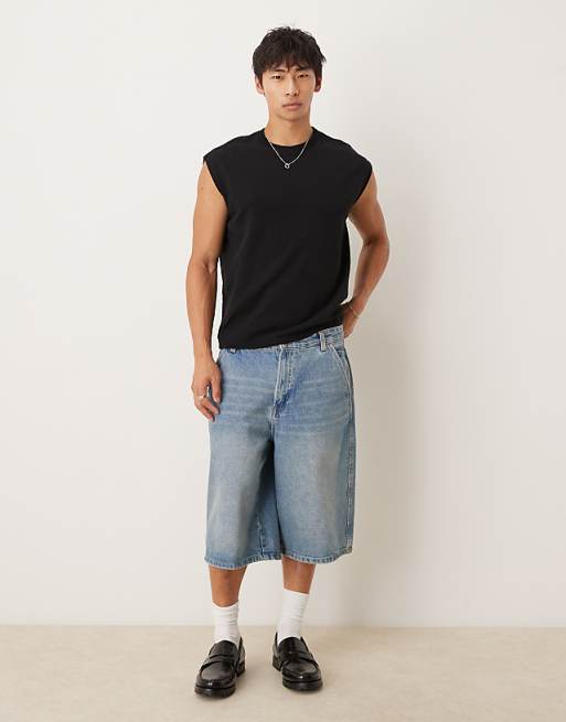 DESIGN Oversized Knitted Crew Neck Tank In Black