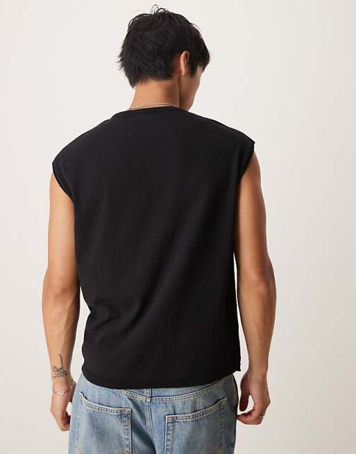 DESIGN Oversized Knitted Crew Neck Tank In Black