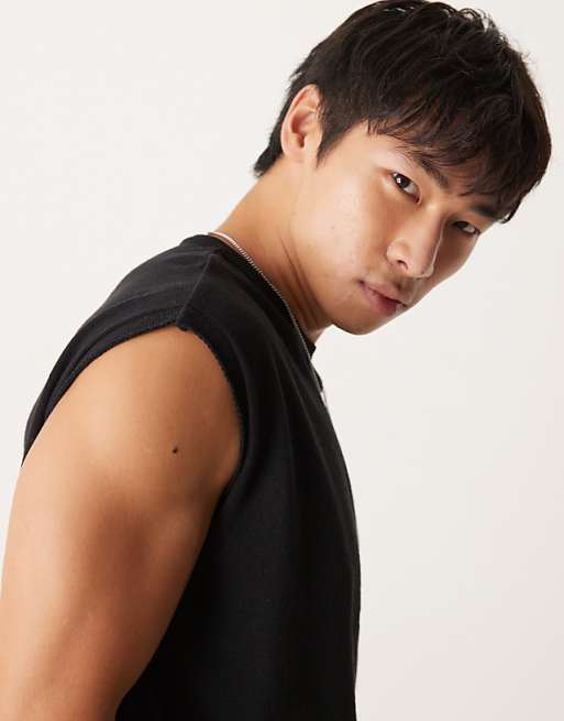 DESIGN Oversized Knitted Crew Neck Tank In Black
