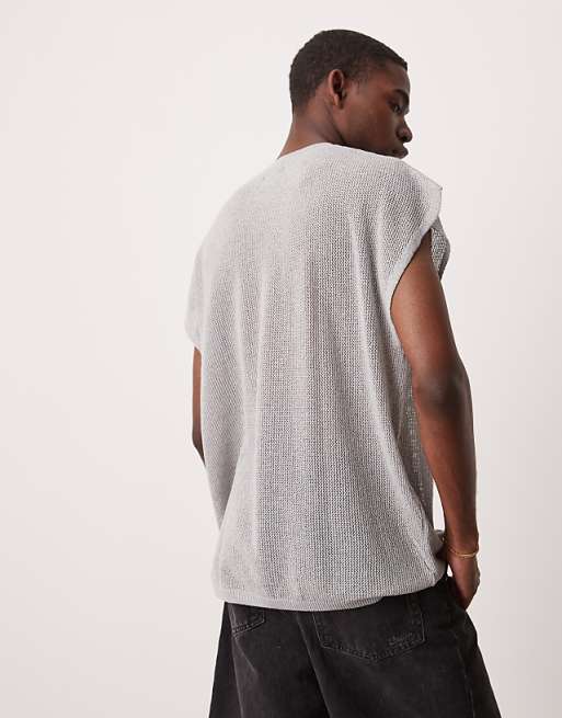DESIGN Oversized Knitted Vest With Dropped Shoulder In Grey