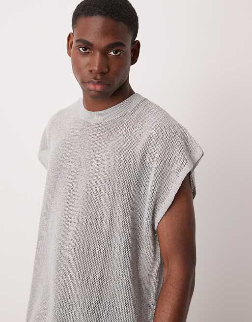 DESIGN Oversized Knitted Vest With Dropped Shoulder In Grey