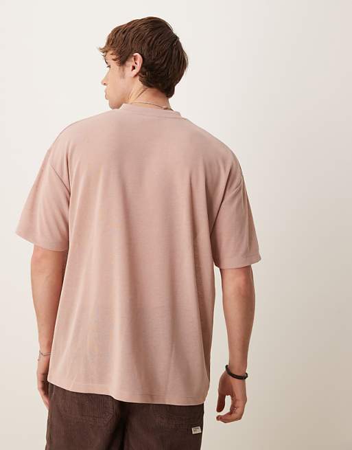 DESIGN Oversized Linen Look T-shirt With Palm Graphic In Dusty Pink