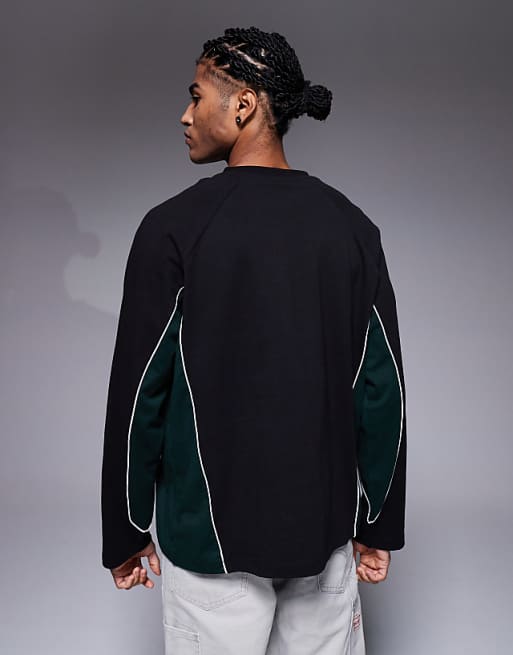DESIGN Oversized Long Sleeve Cut And Sew T-shirt With Graphic In Black