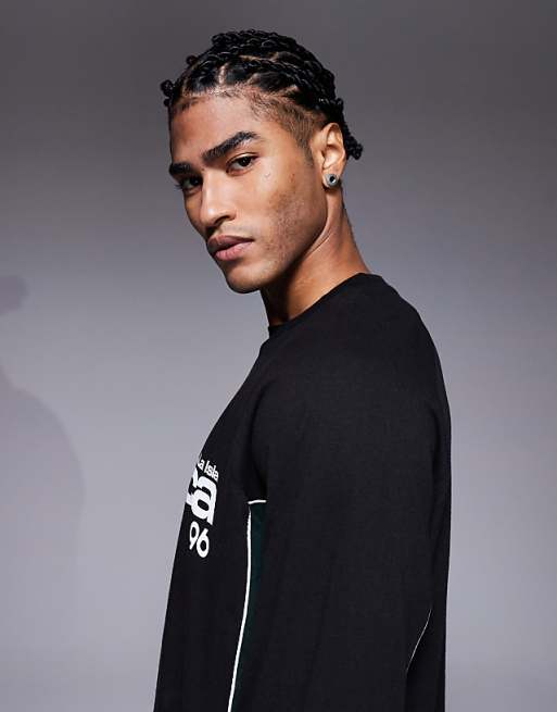 DESIGN Oversized Long Sleeve Cut And Sew T-shirt With Graphic In Black