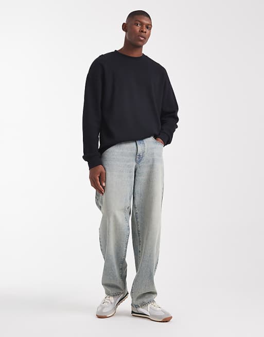DESIGN Oversized Long Sleeve T-shirt In Black Waffle