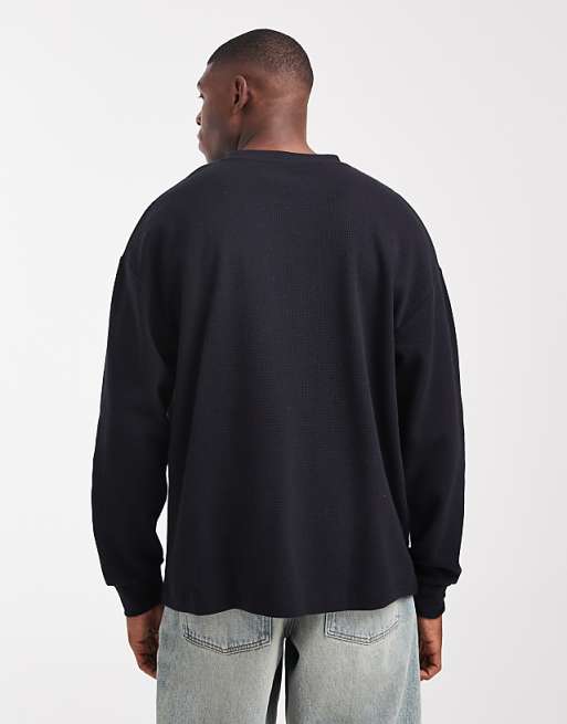 DESIGN Oversized Long Sleeve T-shirt In Black Waffle