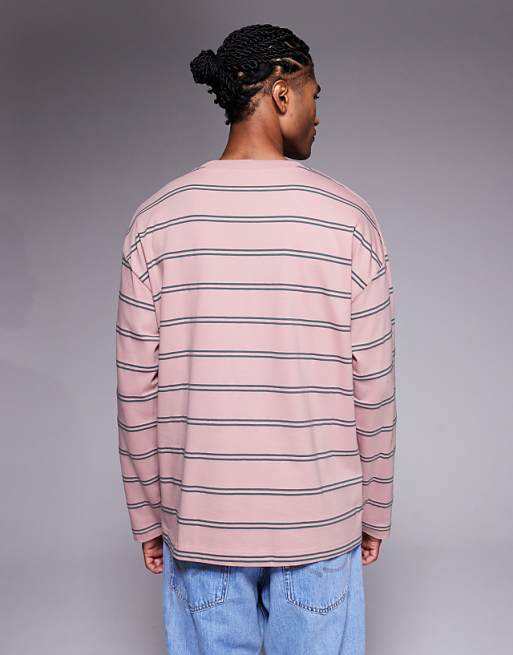 DESIGN Oversized Long Sleeve T-shirt In Pink And Grey Stripe