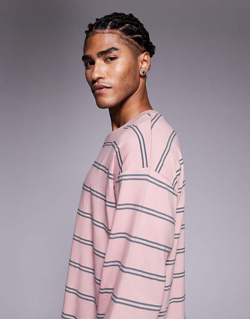 DESIGN Oversized Long Sleeve T-shirt In Pink And Grey Stripe