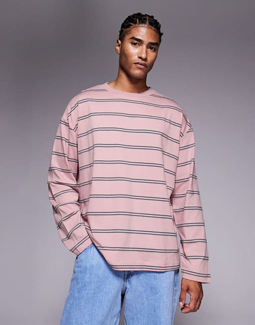 DESIGN oversized long sleeve t-shirt in pink and grey stripe