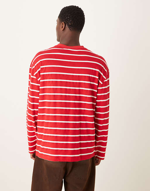 DESIGN Oversized Long Sleeve T-shirt In Red And White Stripe