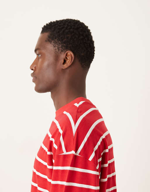 DESIGN Oversized Long Sleeve T-shirt In Red And White Stripe