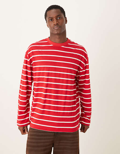 DESIGN oversized long sleeve t-shirt in red and white stripe