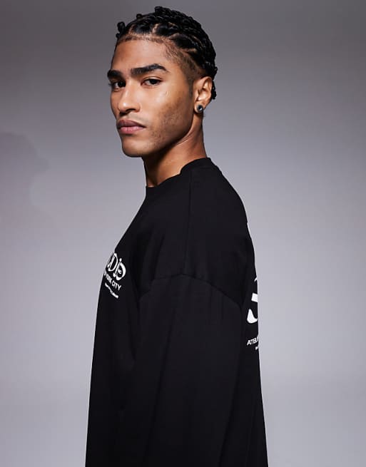 DESIGN Oversized Long Sleeve T-shirt With Atelier Studio Graphic In Black