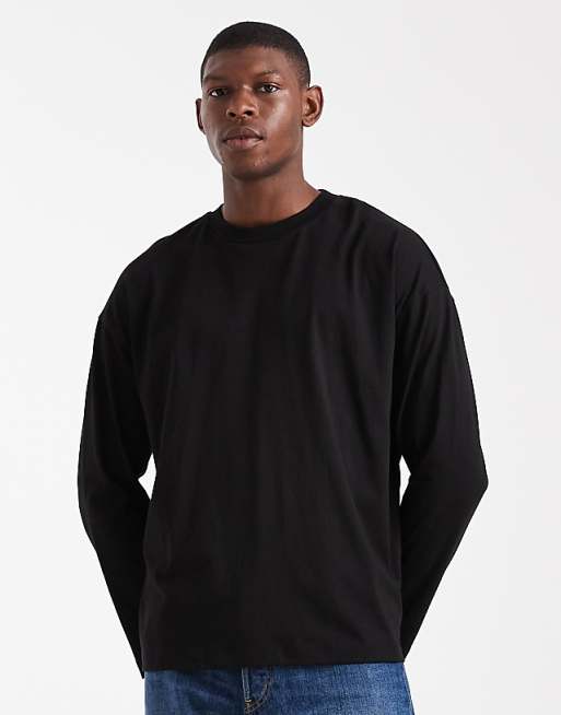 DESIGN Oversized Long Sleeve T-shirt With Back Print In Black