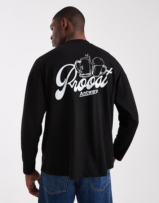 DESIGN oversized long sleeve t-shirt with back print in black