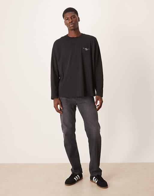DESIGN Oversized Long Sleeve T-shirt With Chest Print In Navy