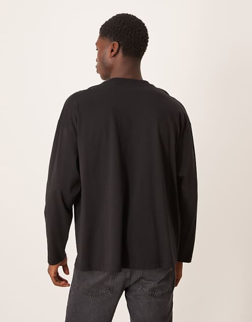 DESIGN Oversized Long Sleeve T-shirt With Chest Print In Navy