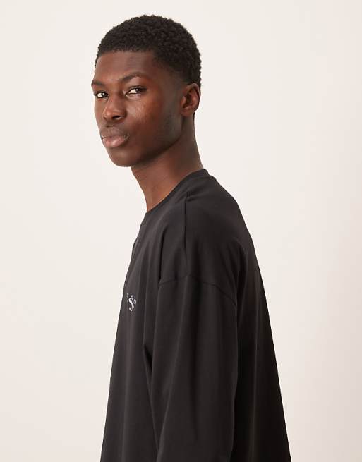DESIGN Oversized Long Sleeve T-shirt With Chest Print In Navy
