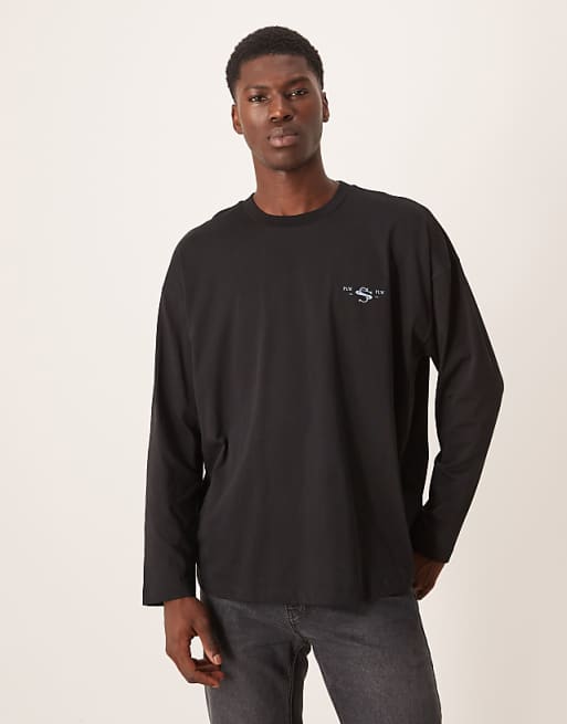 DESIGN oversized long sleeve t-shirt with chest print in navy