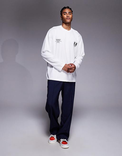DESIGN Oversized Long Sleeve T-shirt With City Graphic In White