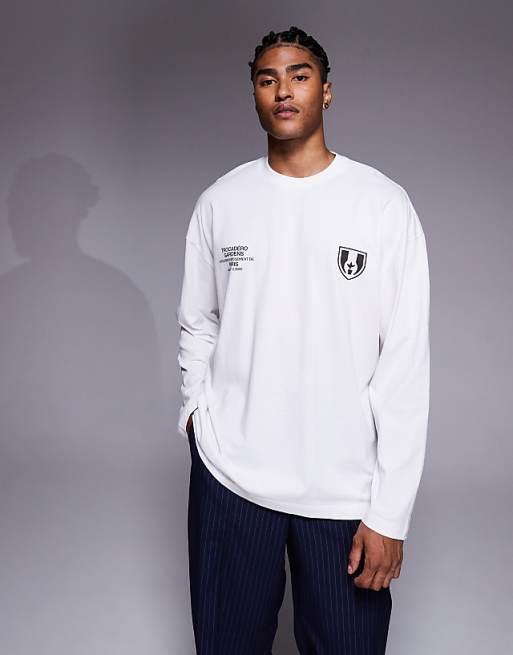 DESIGN Oversized Long Sleeve T-shirt With City Graphic In White