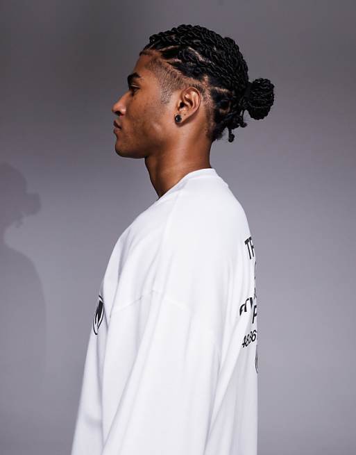 DESIGN Oversized Long Sleeve T-shirt With City Graphic In White