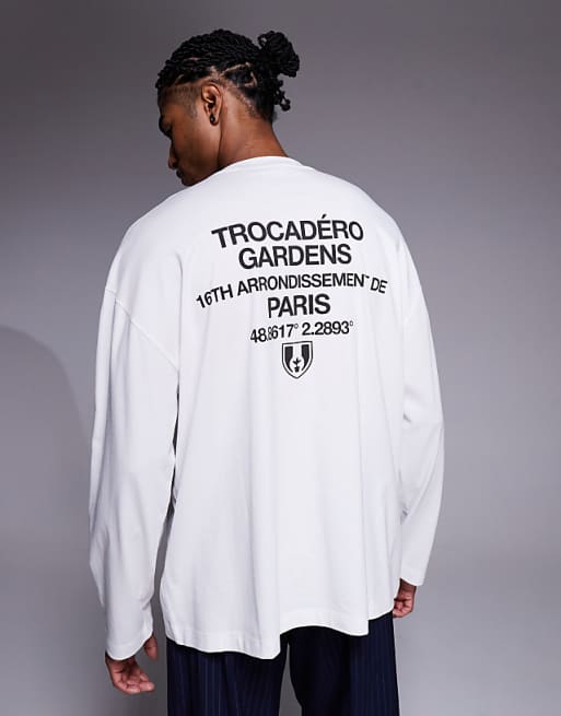 DESIGN oversized long sleeve t-shirt with city graphic in white