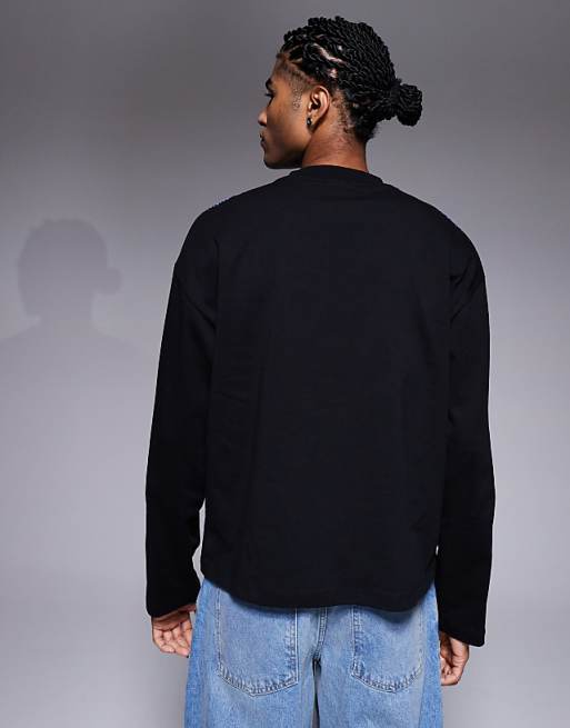DESIGN Oversized Long Sleeve T-shirt With Football Inspired High Build Graphic In Black