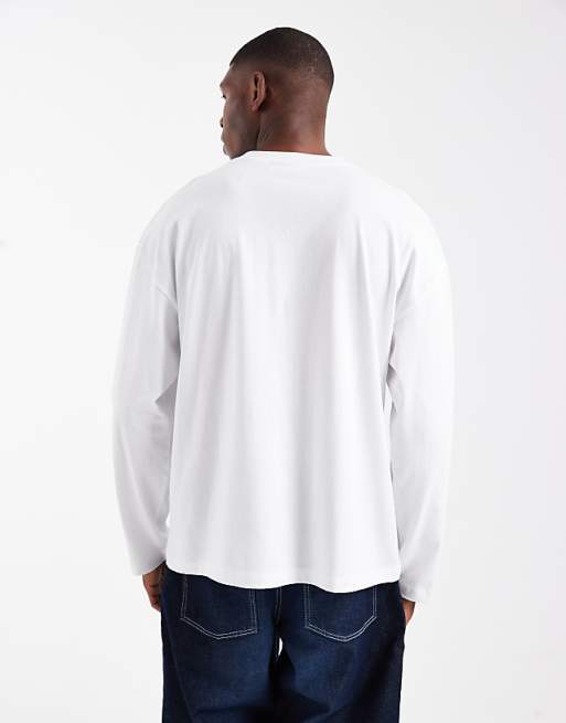 DESIGN Oversized Long Sleeve T-shirt With Paraiso Graphic In White