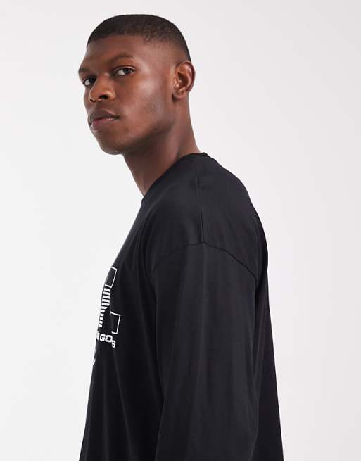 DESIGN Oversized Long Sleeve T-shirt With Sports Graphic In Black