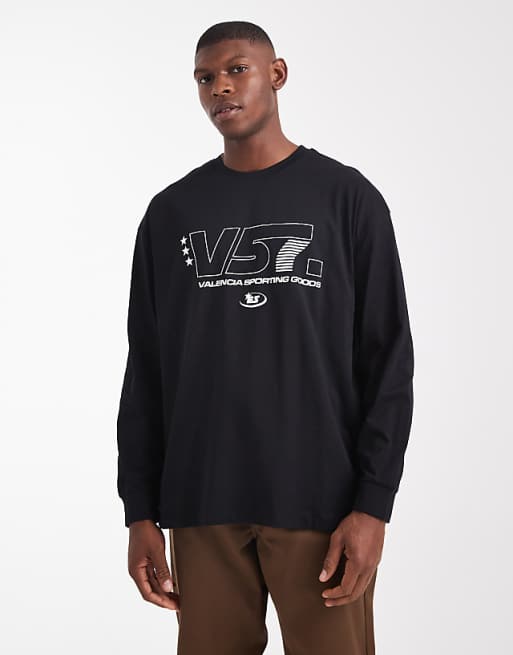 DESIGN oversized long sleeve t-shirt with sports graphic in black