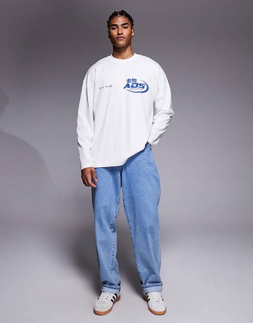 DESIGN Oversized Long Sleeve T-shirt With Street Graphic In White