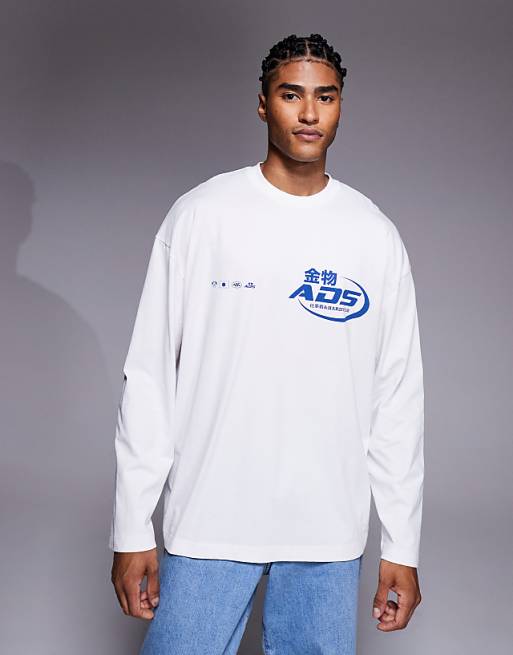 DESIGN Oversized Long Sleeve T-shirt With Street Graphic In White
