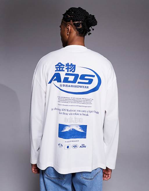 DESIGN oversized long sleeve t-shirt with street graphic in white