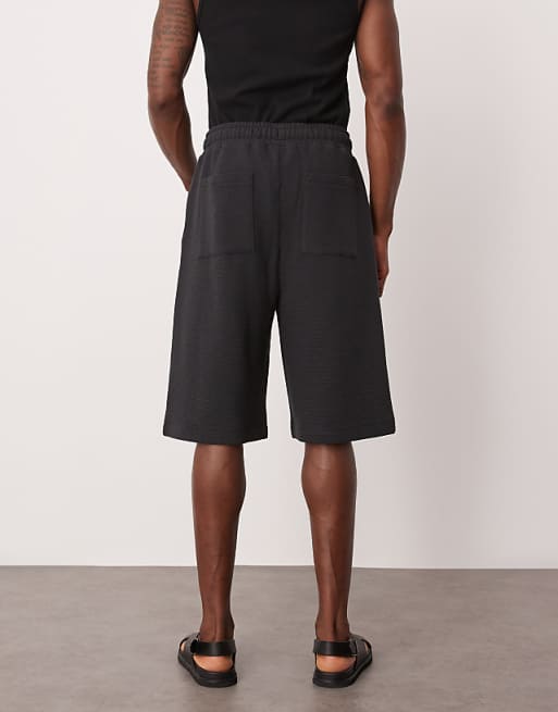 DESIGN Oversized Longer Length Textured Shorts In Navy