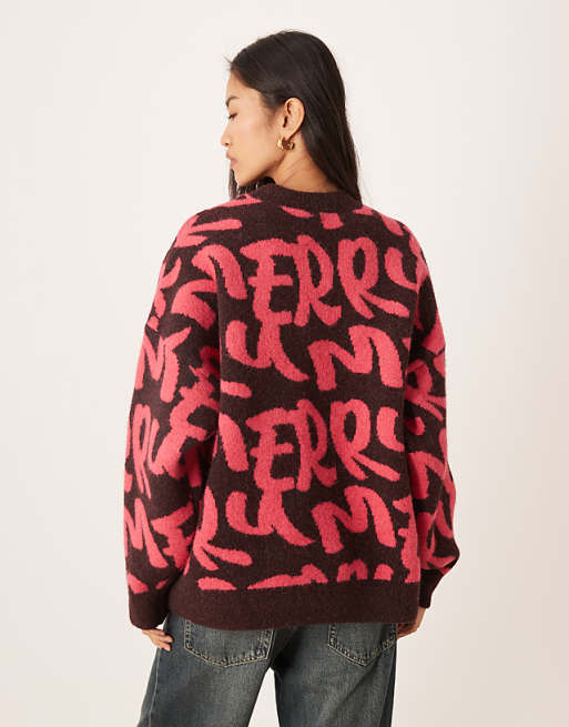 DESIGN Oversized Merry Graphic Jumper In Dark Brown