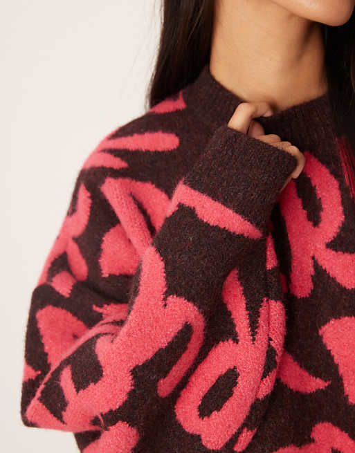 DESIGN Oversized Merry Graphic Jumper In Dark Brown