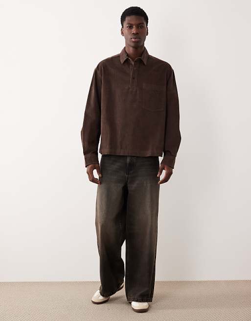 DESIGN Oversized Overhead Cord Shirt In Brown