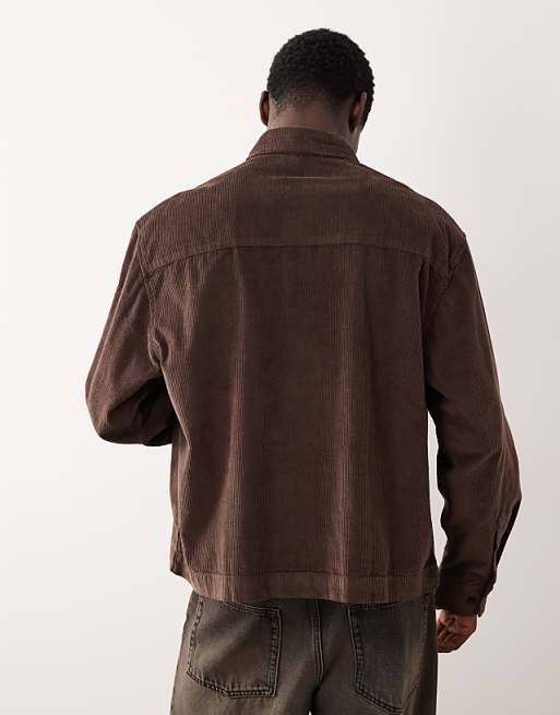 DESIGN Oversized Overhead Cord Shirt In Brown