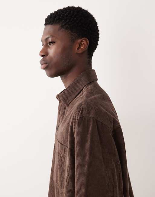 DESIGN Oversized Overhead Cord Shirt In Brown