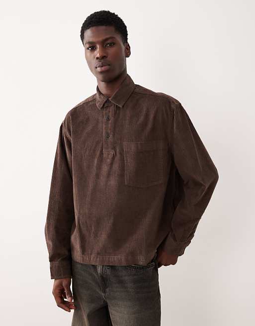 DESIGN Oversized Overhead Cord Shirt In Brown