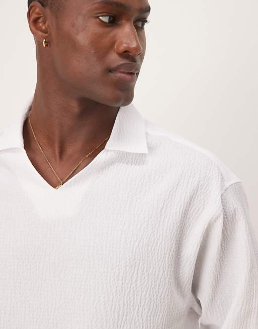 DESIGN Oversized Overhead Half Sleeve Seersucker Shirt In White