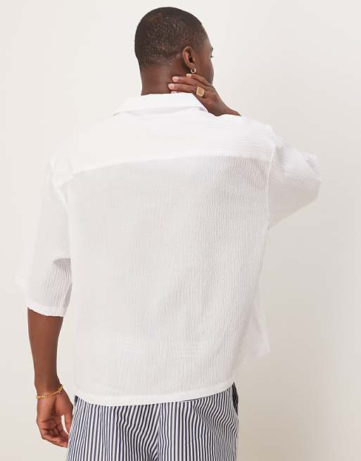 DESIGN Oversized Overhead Half Sleeve Seersucker Shirt In White
