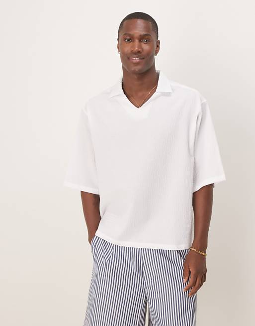 DESIGN oversized overhead half sleeve seersucker shirt in white