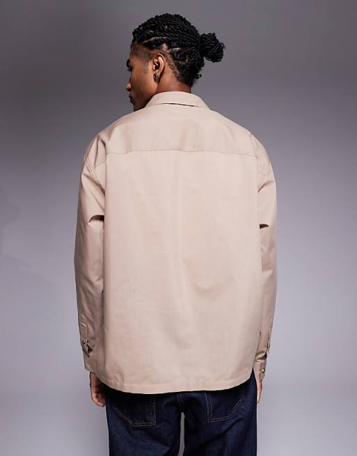 DESIGN Oversized Overhead Poplin Shirt In Beige