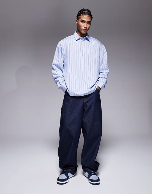 DESIGN Oversized Overhead Poplin Shirt In Blue