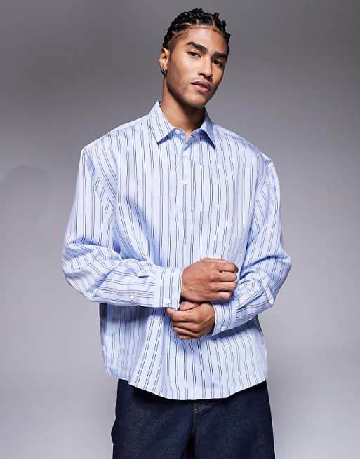 DESIGN oversized overhead poplin shirt in blue